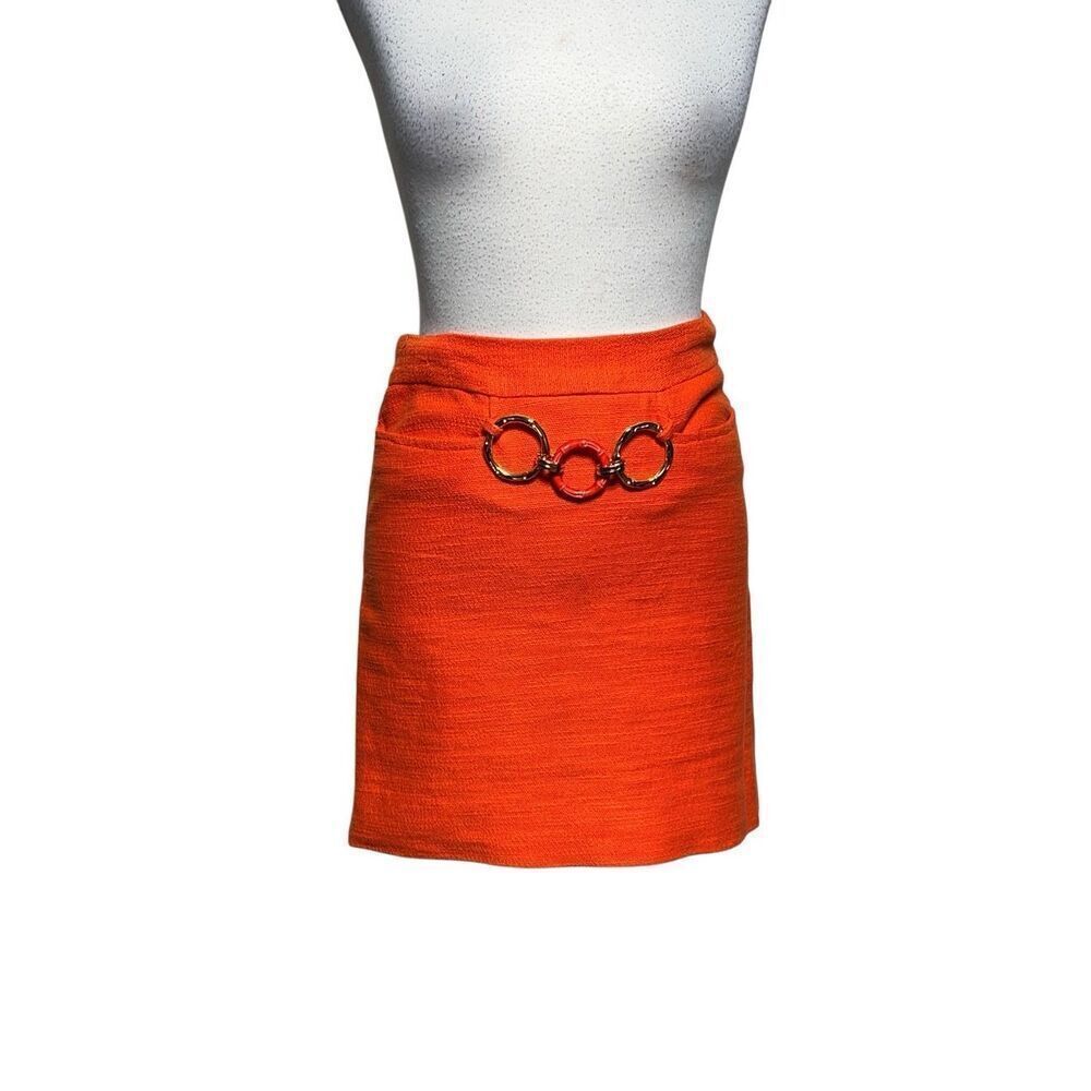 Milly of New York Orange Linen A Line Mini Skirt Size 0